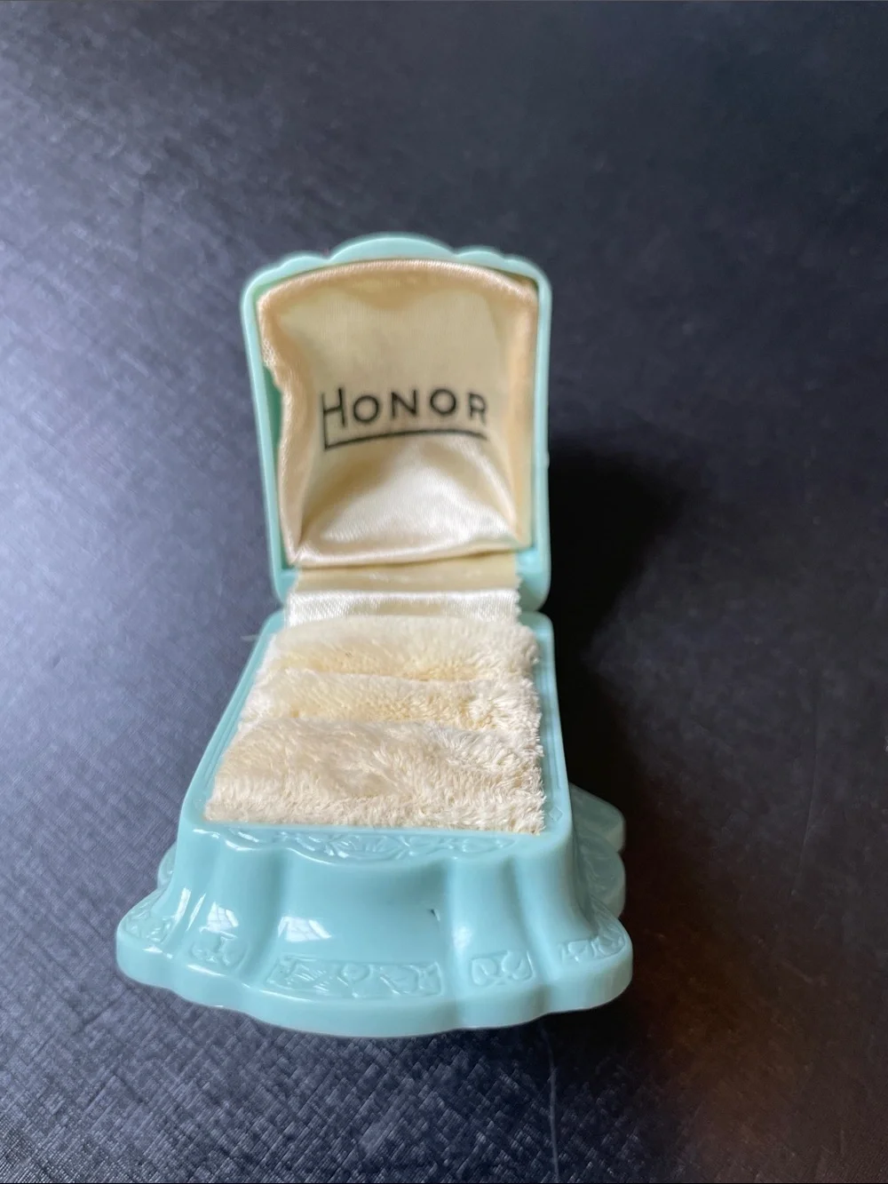 Vintage Art Deco Ring Box Celluloid Plastic Light Blue Embossed Cream Interior